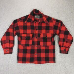 VTG Hirsch Weis Wool Shirt‎ Chest size 37"  Flannel Buffalo Plaid Red Black USA
